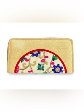 AARONG Bangladesh Embroidered Boho Floral Jute Wallet NWOT